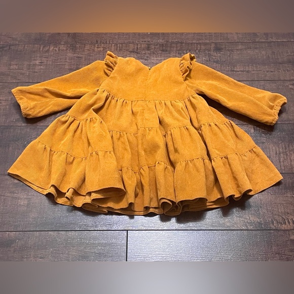 Vintage Handmade Girls 12-18M Corduroy Tiered Dress Mustard Yellow Boho Western - Picture 9 of 11